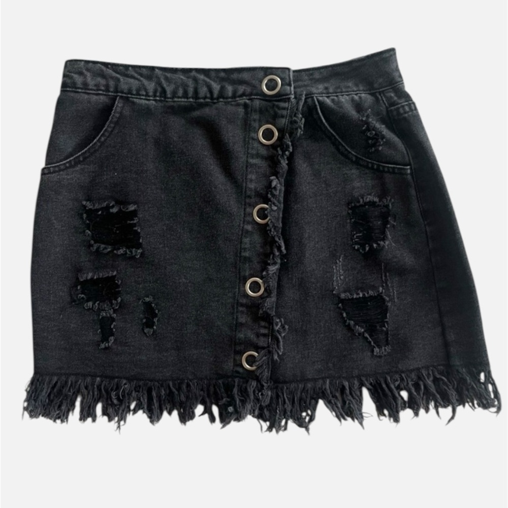 Signature8 Black Frayed Mini Skirt